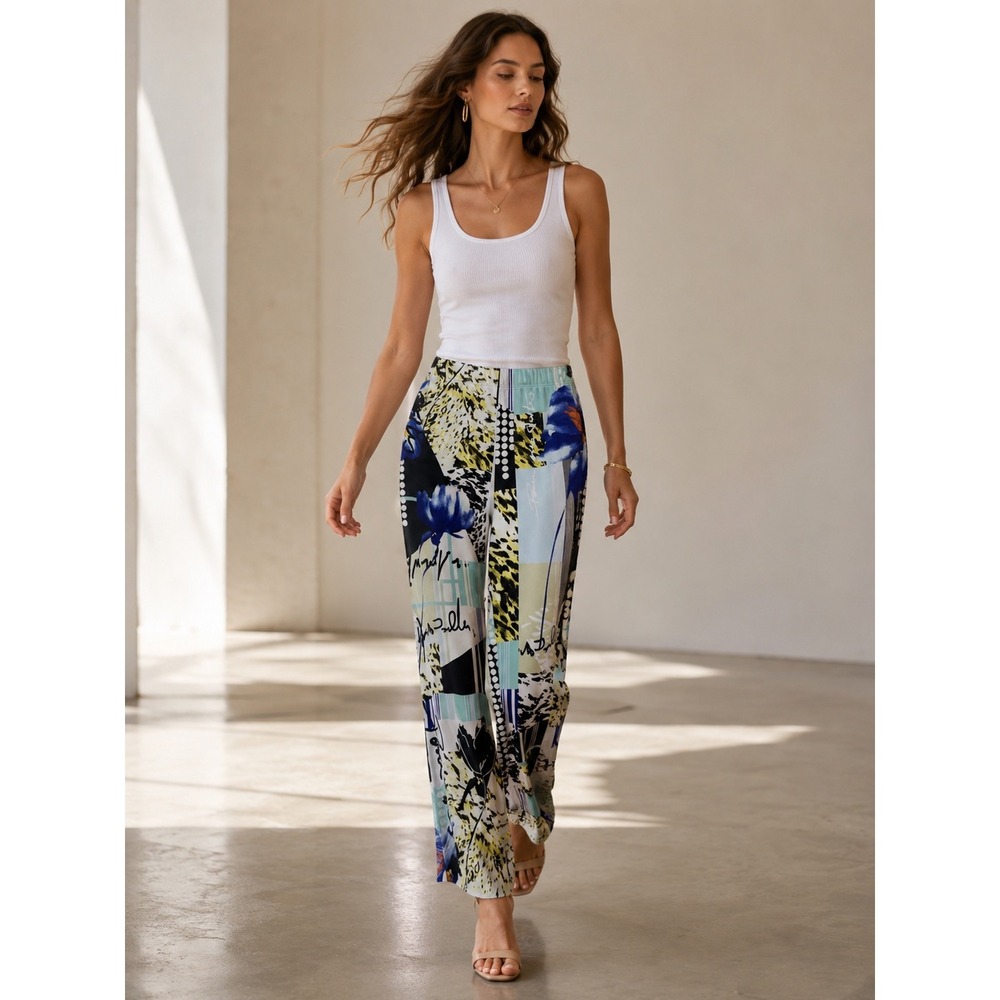 Unbranded Wide Leg Pants Women Large Multi-Color Good Patchwork Floral Print
